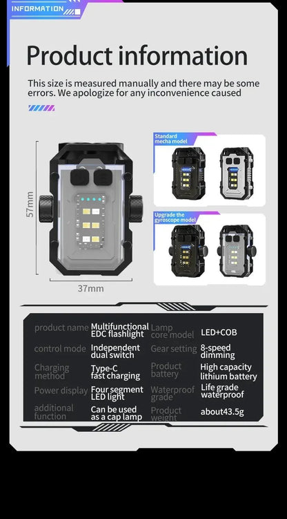 Mini LED Keychain Light Portable Magnetic EDC Flashlight Outdoor Camping Fishing Emergency Work Hat Clip Lamp With FingertipGyro - Shellcreations