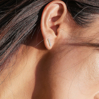 Minimalist Fashion Gold Jewelry Affordable Triple Diamond Cz Mini bar Stud Earring for Teens - Shellcreations