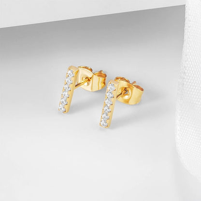 Minimalist Fashion Gold Jewelry Affordable Triple Diamond Cz Mini bar Stud Earring for Teens - Shellcreations