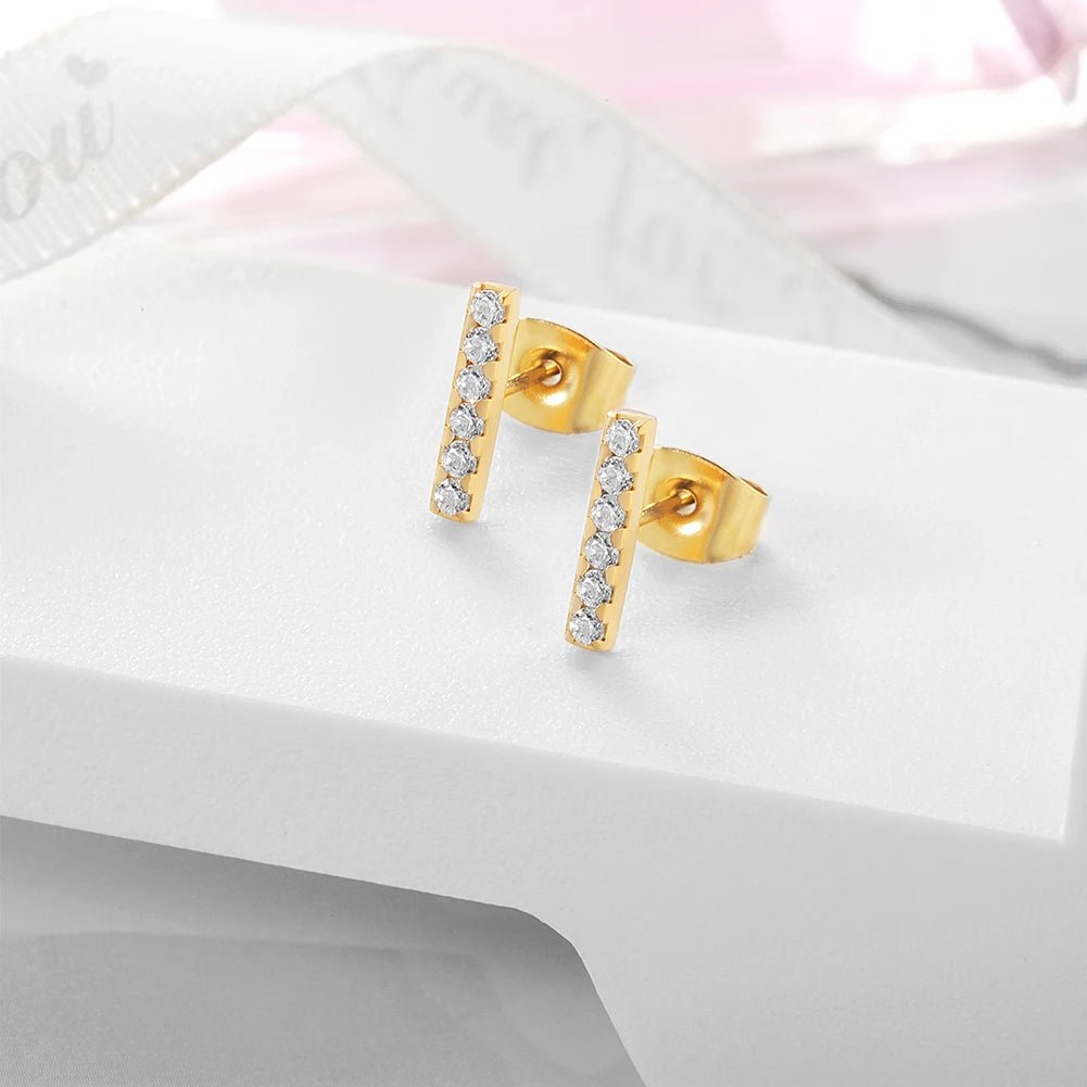 Minimalist Fashion Gold Jewelry Affordable Triple Diamond Cz Mini bar Stud Earring for Teens - Shellcreations