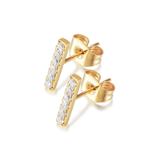 Minimalist Fashion Gold Jewelry Affordable Triple Diamond Cz Mini bar Stud Earring for Teens - Shellcreations