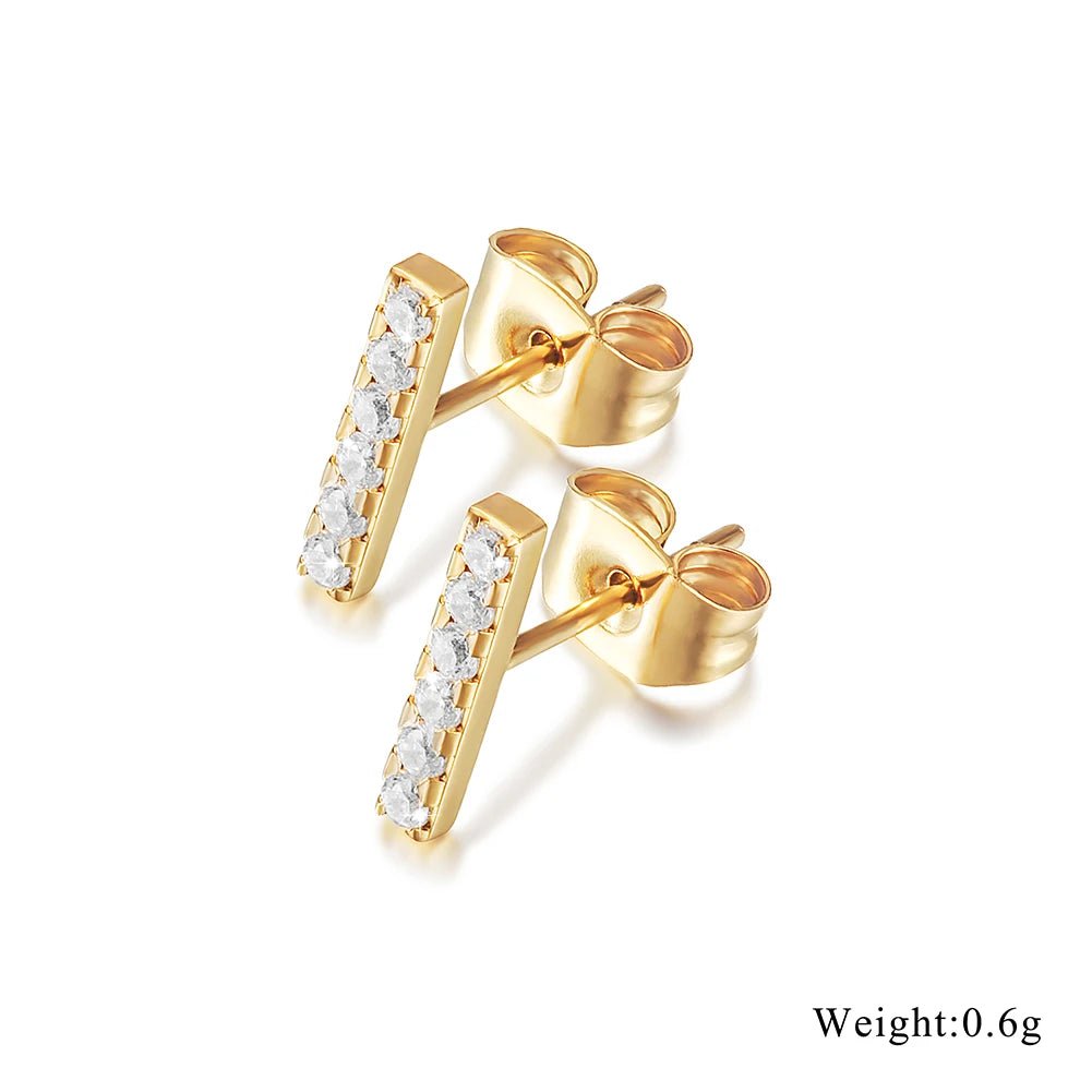 Minimalist Fashion Gold Jewelry Affordable Triple Diamond Cz Mini bar Stud Earring for Teens - Shellcreations