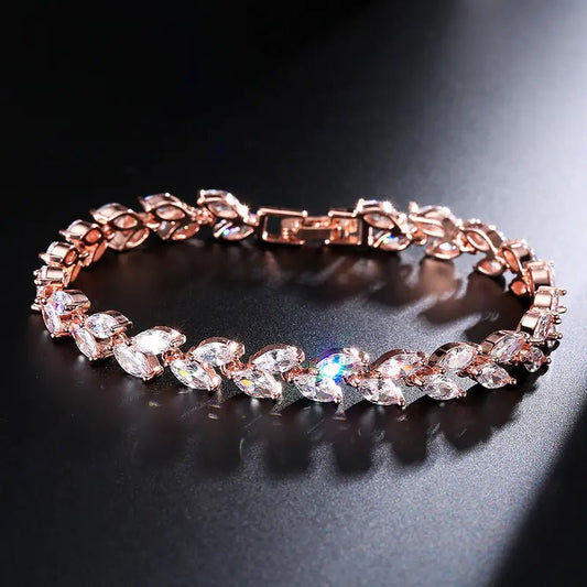 Minimalist Willow Leaf Bracelet with AAA Zircon Stones - Shellcreations