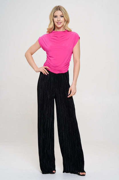 Mock neck Short Sleeve Ruched Crop Top - Shellcreations