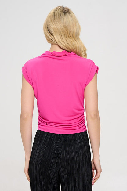 Mock neck Short Sleeve Ruched Crop Top - Shellcreations