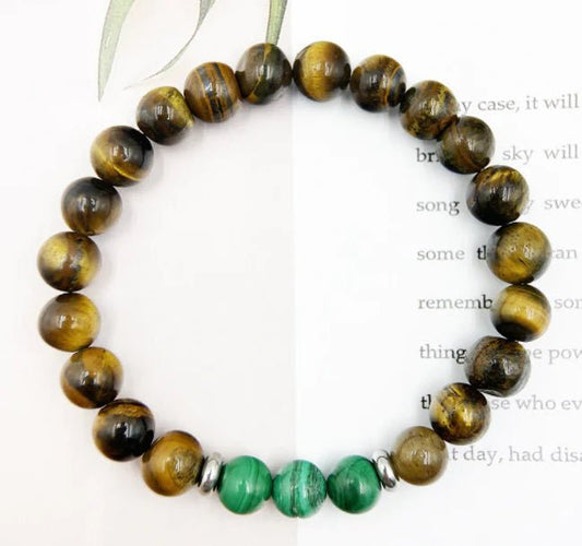 Natural Malachite Tiger Eye Beaded Bracelet - Shellcreations