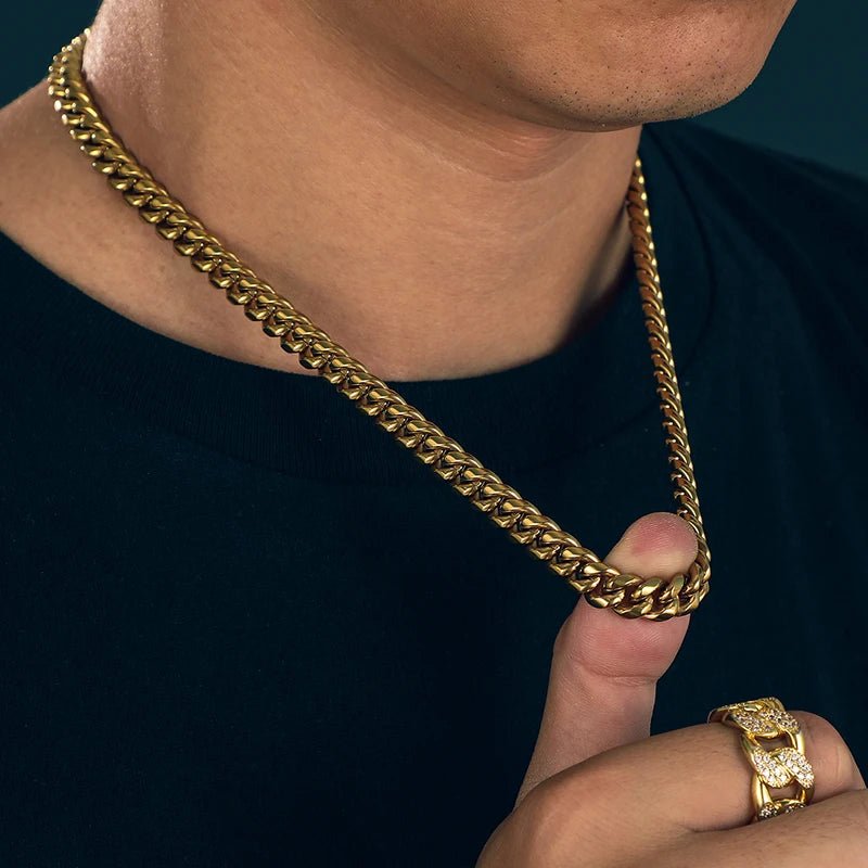 Non Tarnish Free Waterproof Gold Plated Filled Stainless Steel Cuban Chain Men's Hip Hop Jewelry Cuban Link Chain Necklace - Shellcreations