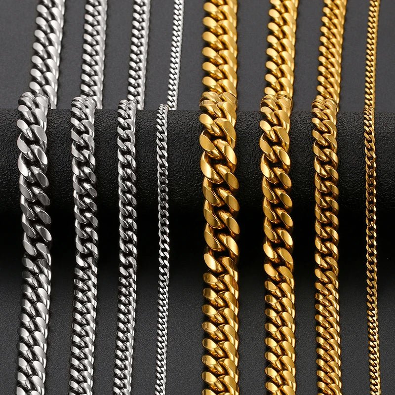 Non Tarnish Free Waterproof Gold Plated Filled Stainless Steel Cuban Chain Men's Hip Hop Jewelry Cuban Link Chain Necklace - Shellcreations