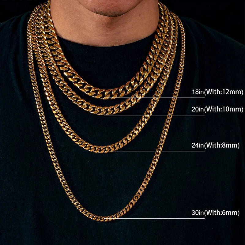 Non Tarnish Free Waterproof Gold Plated Filled Stainless Steel Cuban Chain Men's Hip Hop Jewelry Cuban Link Chain Necklace - Shellcreations