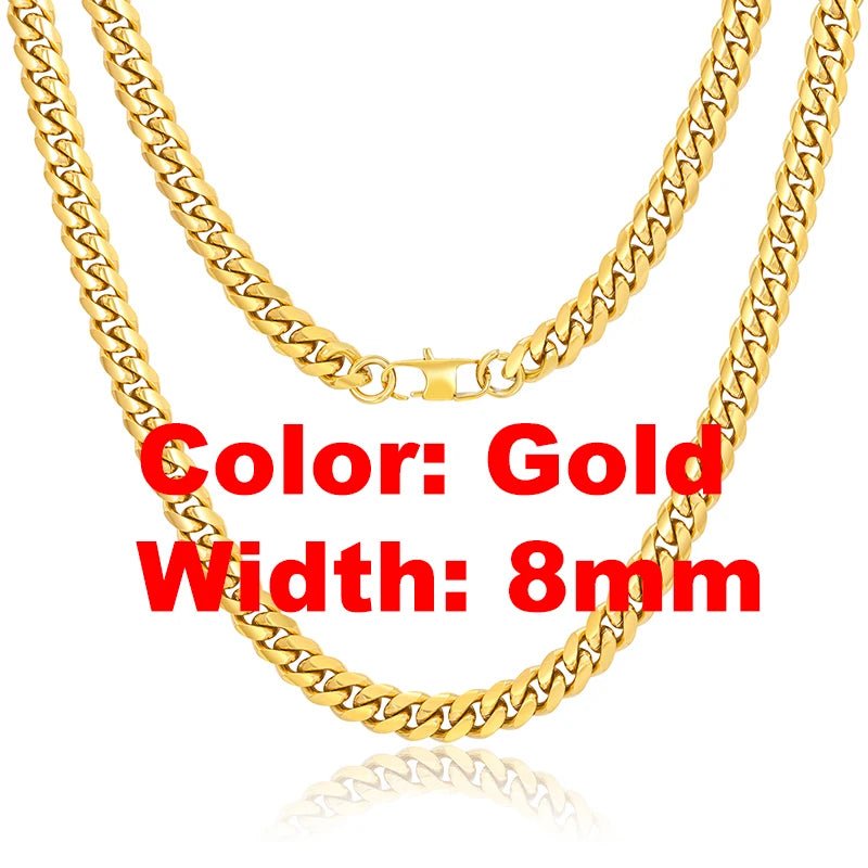 Non Tarnish Free Waterproof Gold Plated Filled Stainless Steel Cuban Chain Men's Hip Hop Jewelry Cuban Link Chain Necklace - Shellcreations