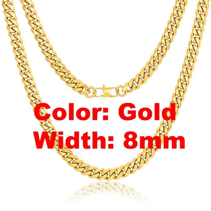 Non Tarnish Free Waterproof Gold Plated Filled Stainless Steel Cuban Chain Men's Hip Hop Jewelry Cuban Link Chain Necklace - Shellcreations
