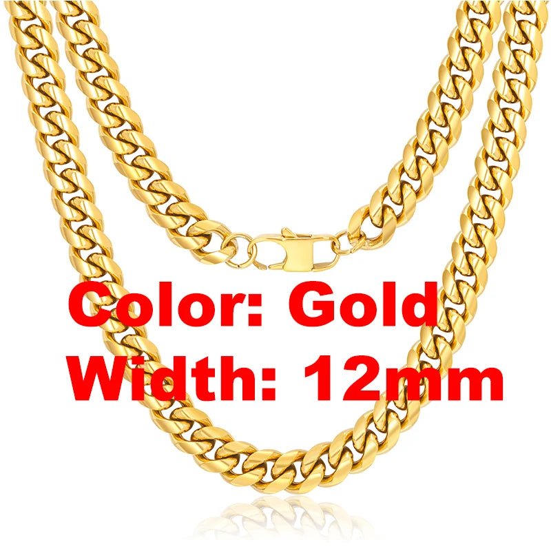 Non Tarnish Free Waterproof Gold Plated Filled Stainless Steel Cuban Chain Men's Hip Hop Jewelry Cuban Link Chain Necklace - Shellcreations
