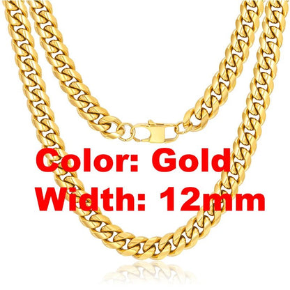 Non Tarnish Free Waterproof Gold Plated Filled Stainless Steel Cuban Chain Men's Hip Hop Jewelry Cuban Link Chain Necklace - Shellcreations