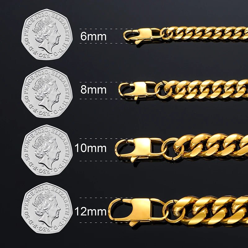 Non Tarnish Free Waterproof Gold Plated Filled Stainless Steel Cuban Chain Men's Hip Hop Jewelry Cuban Link Chain Necklace - Shellcreations