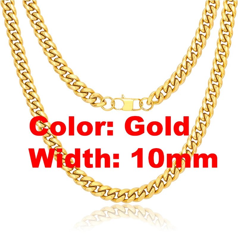 Non Tarnish Free Waterproof Gold Plated Filled Stainless Steel Cuban Chain Men's Hip Hop Jewelry Cuban Link Chain Necklace - Shellcreations