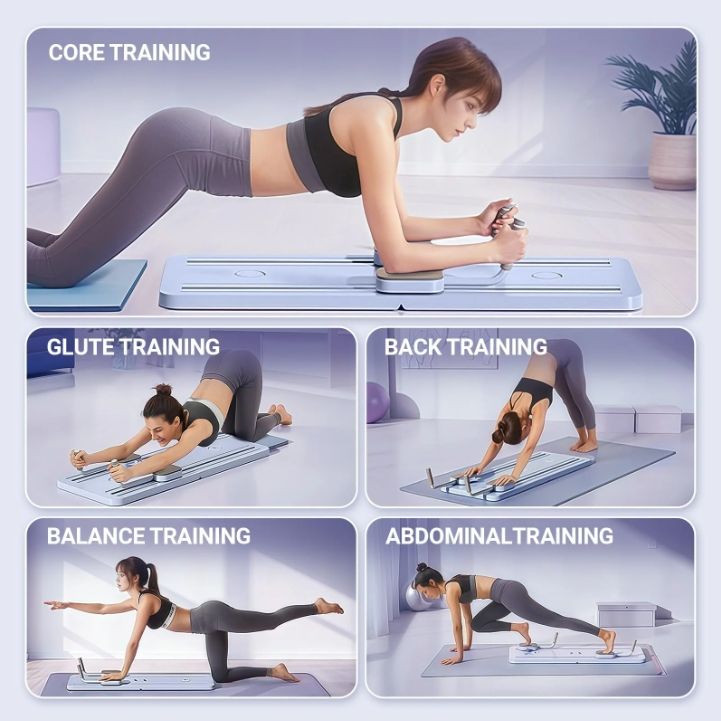 Pilates Board - Reformer Set,Multi - Purpose Foldable Reformer Board for Home,5in1 Pilates Sliding Board,Purple - Shellcreations