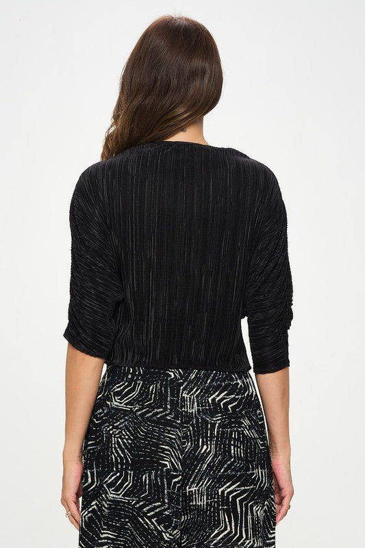 Plisse Mid Scrunched Sleeve Top with Front Twist - Shellcreations