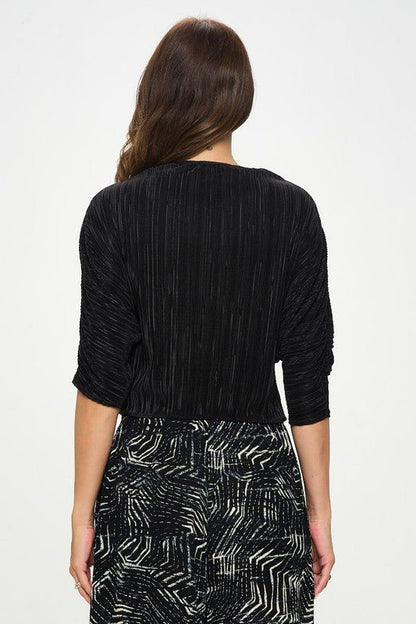 Plisse Mid Scrunched Sleeve Top with Front Twist - Shellcreations