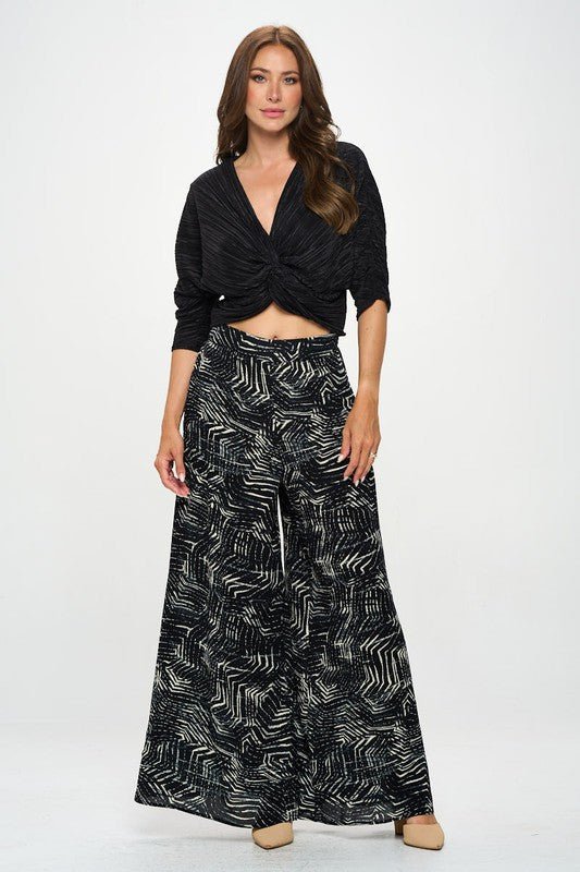 Plisse Mid Scrunched Sleeve Top with Front Twist - Shellcreations