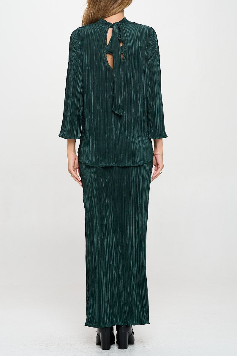 Plisse V neck Top with Open Back Detail and Tie - Shellcreations