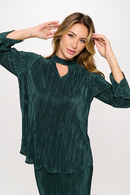 Plisse V neck Top with Open Back Detail and Tie - Shellcreations