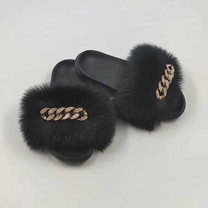 Plush Imitation Fox Fur Flip Flops Fashion Slippers - Shellcreations