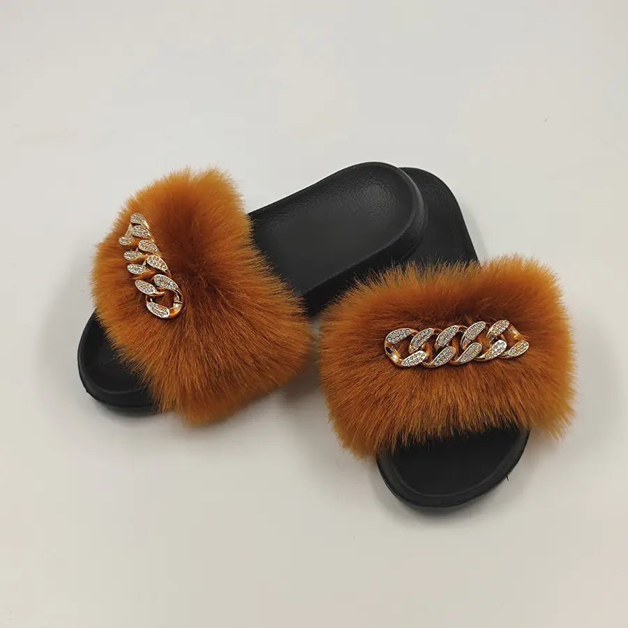 Plush Imitation Fox Fur Flip Flops Fashion Slippers - Shellcreations
