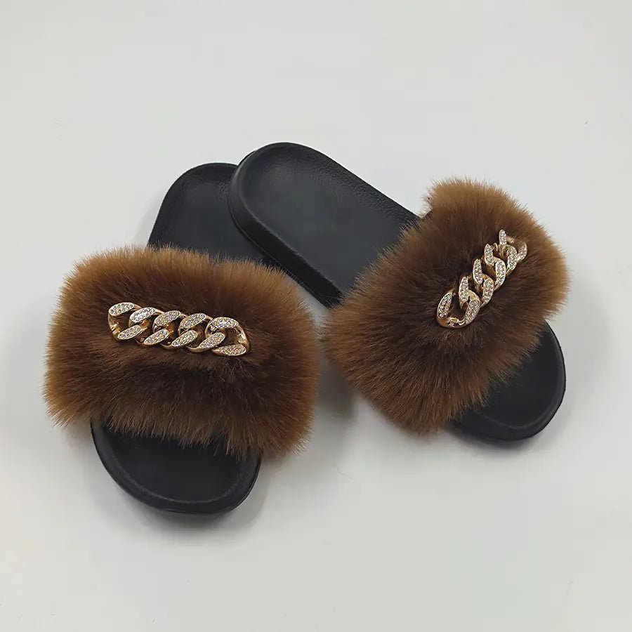 Plush Imitation Fox Fur Flip Flops Fashion Slippers - Shellcreations