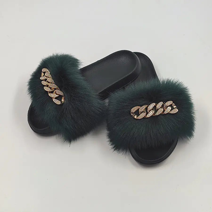 Plush Imitation Fox Fur Flip Flops Fashion Slippers - Shellcreations