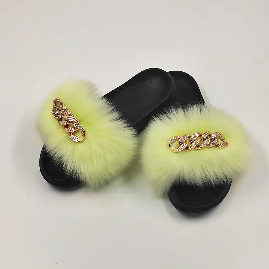 Plush Imitation Fox Fur Flip Flops Fashion Slippers - Shellcreations