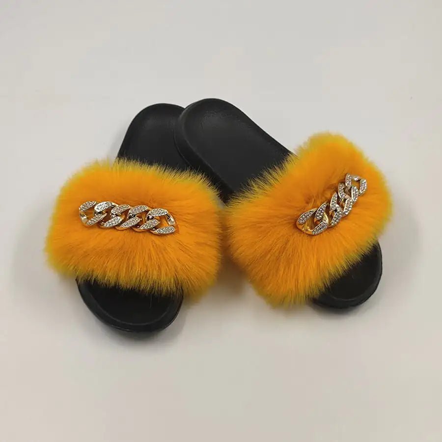 Plush Imitation Fox Fur Flip Flops Fashion Slippers - Shellcreations