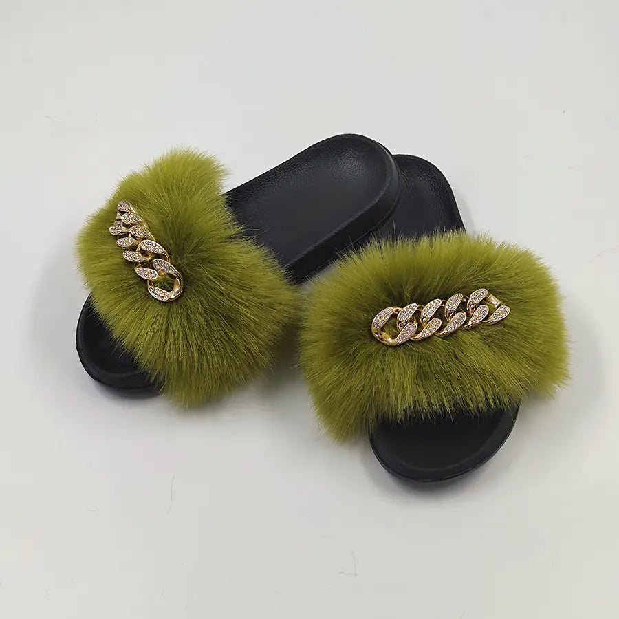 Plush Imitation Fox Fur Flip Flops Fashion Slippers - Shellcreations