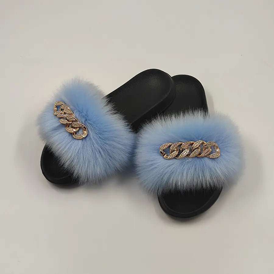 Plush Imitation Fox Fur Flip Flops Fashion Slippers - Shellcreations