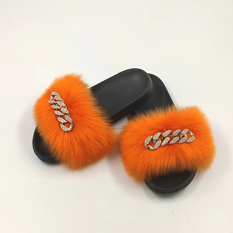 Plush Imitation Fox Fur Flip Flops Fashion Slippers - Shellcreations