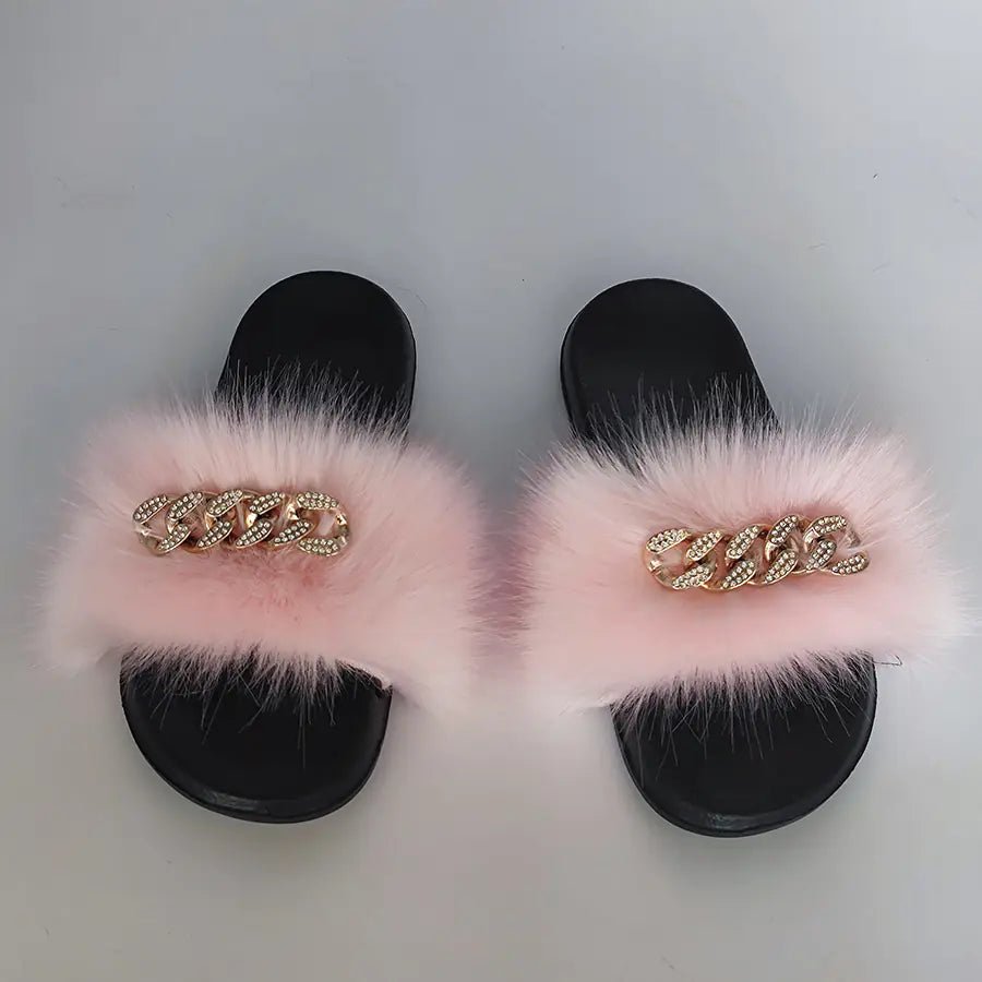 Plush Imitation Fox Fur Flip Flops Fashion Slippers - Shellcreations