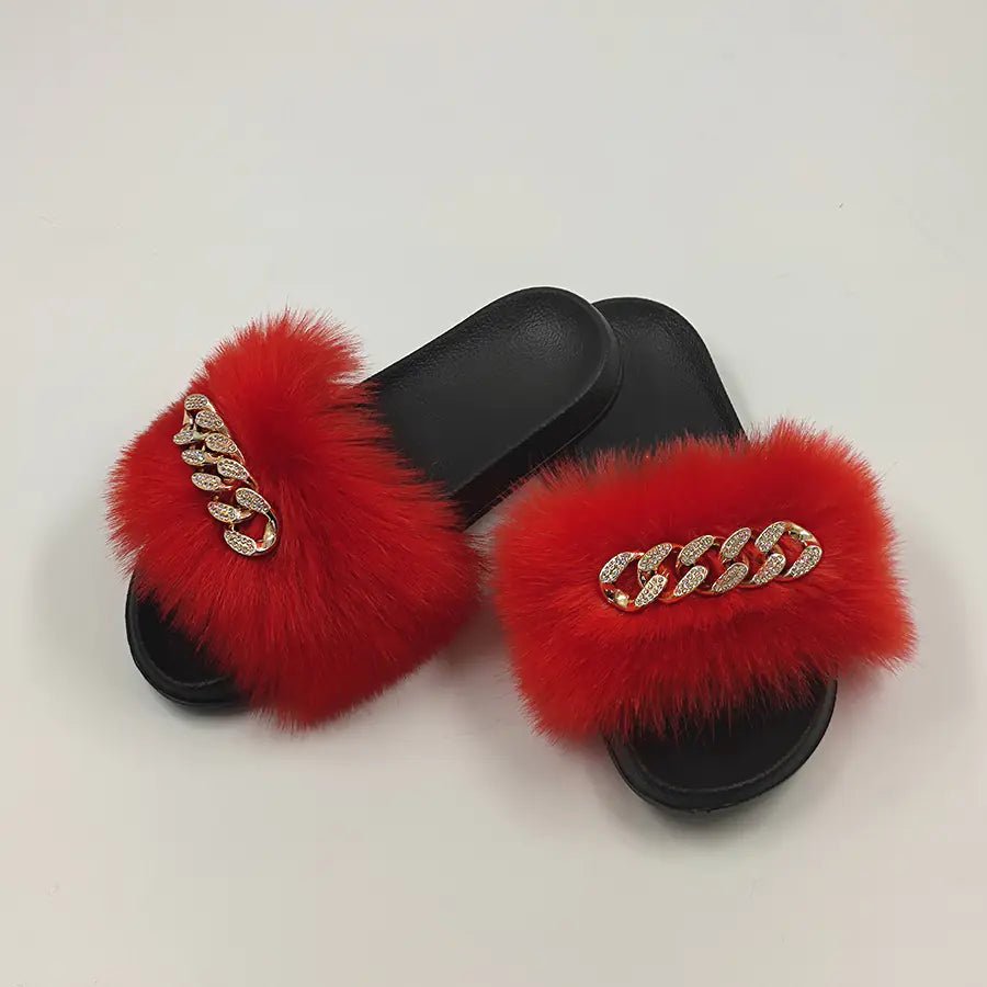 Plush Imitation Fox Fur Flip Flops Fashion Slippers - Shellcreations
