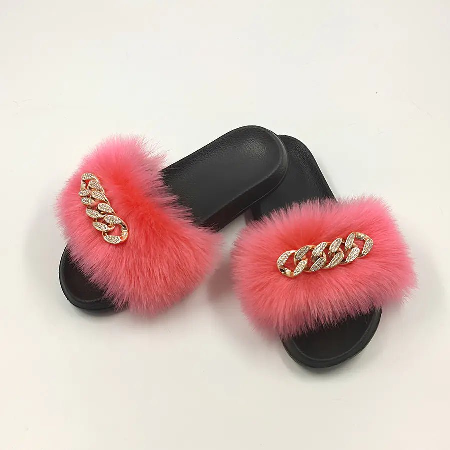 Plush Imitation Fox Fur Flip Flops Fashion Slippers - Shellcreations