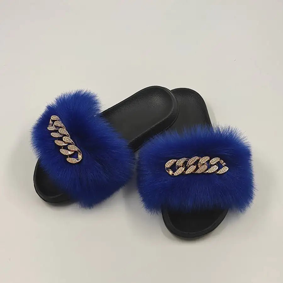 Plush Imitation Fox Fur Flip Flops Fashion Slippers - Shellcreations
