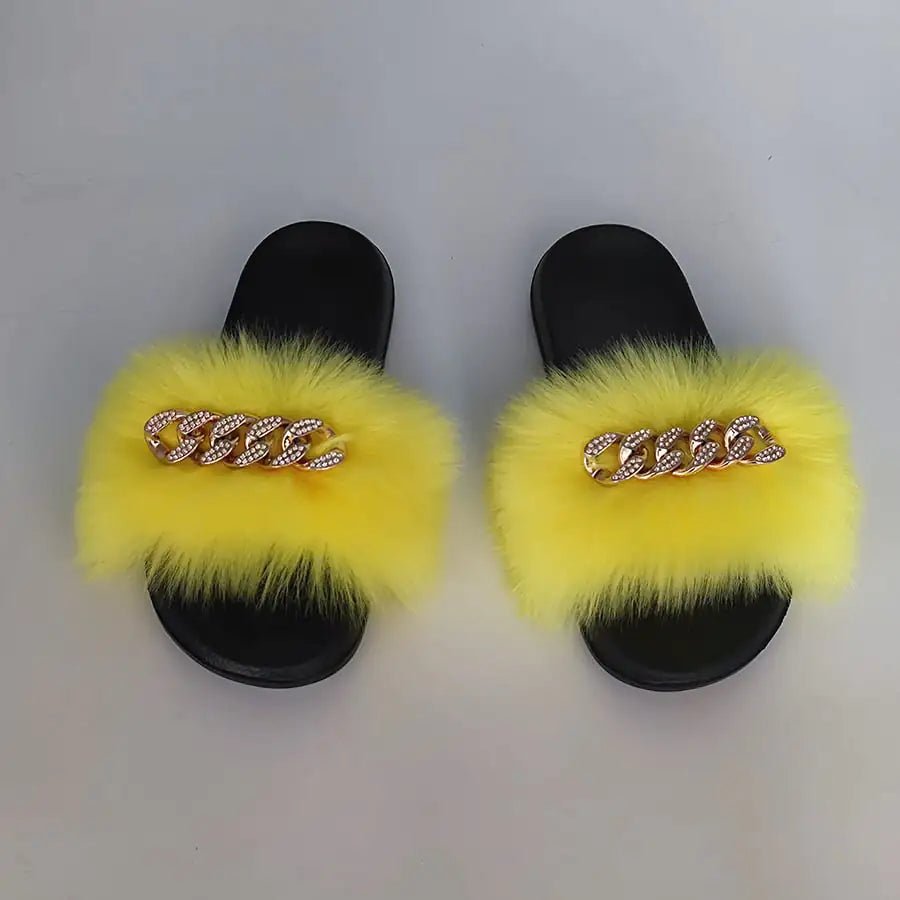 Plush Imitation Fox Fur Flip Flops Fashion Slippers - Shellcreations