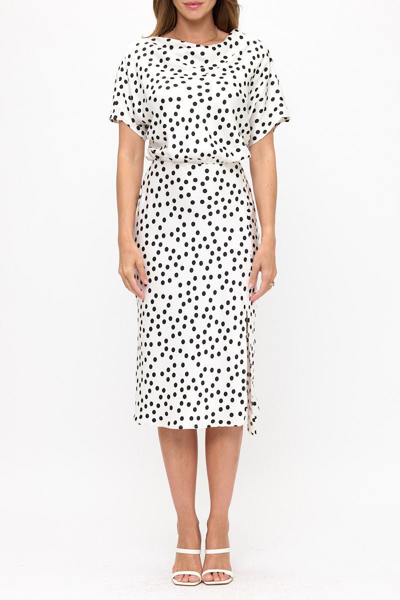 Polka Dot Dress Print With Slit - Shellcreations