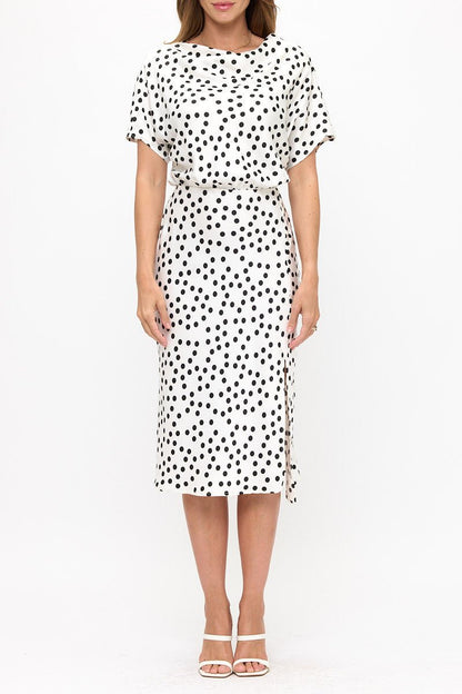 Polka Dot Dress Print With Slit - Shellcreations