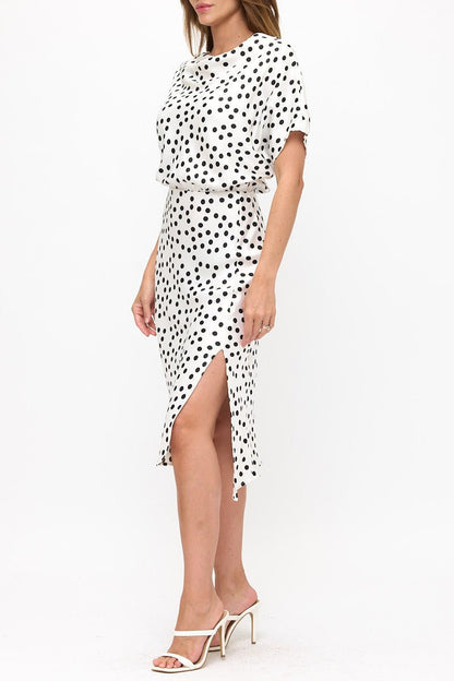 Polka Dot Dress Print With Slit - Shellcreations