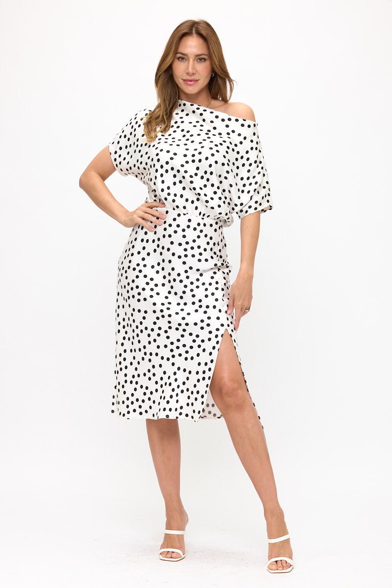 Polka Dot Dress Print With Slit - Shellcreations