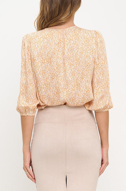 Polka Dot Print 3/4 Sleeve V neck Top - Shellcreations