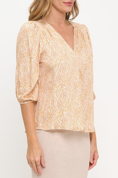 Polka Dot Print 3/4 Sleeve V neck Top - Shellcreations