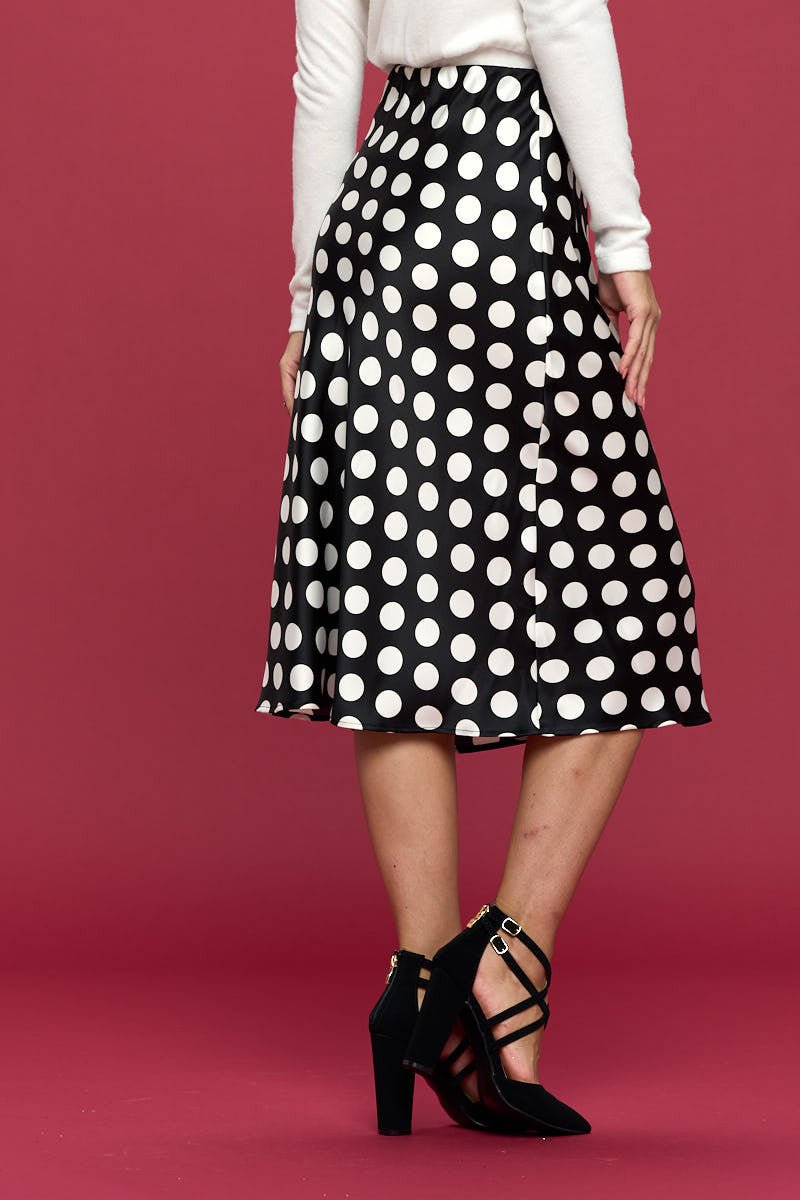 Polka Dot Satin Midi Skirt - Shellcreations