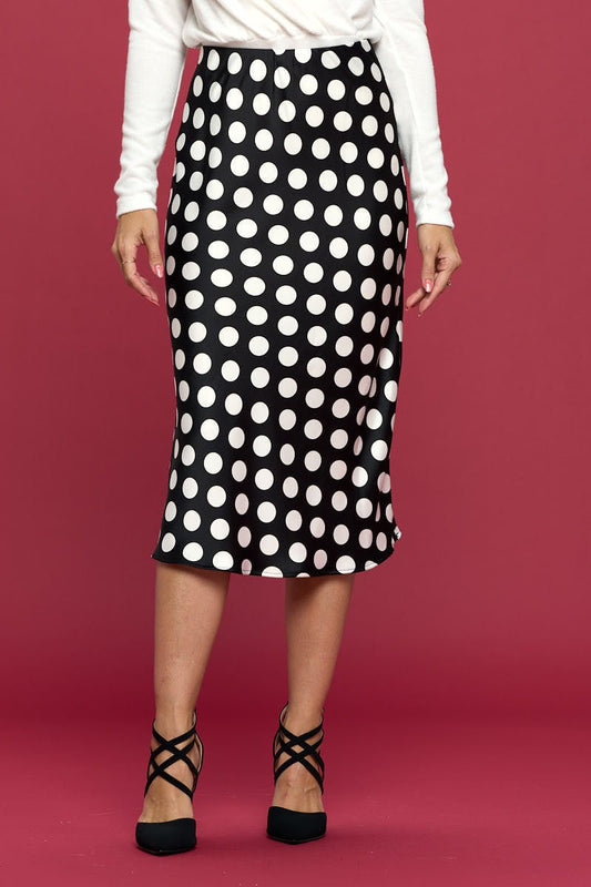 Polka Dot Satin Midi Skirt - Shellcreations