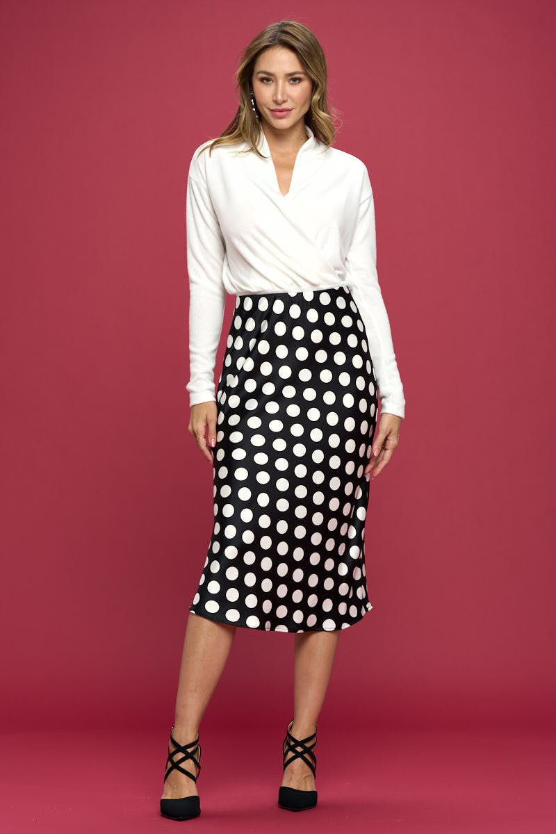 Polka Dot Satin Midi Skirt - Shellcreations