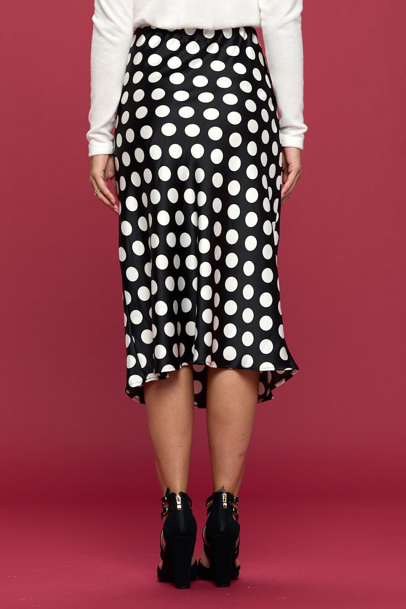 Polka Dot Satin Midi Skirt - Shellcreations