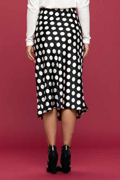 Polka Dot Satin Midi Skirt - Shellcreations
